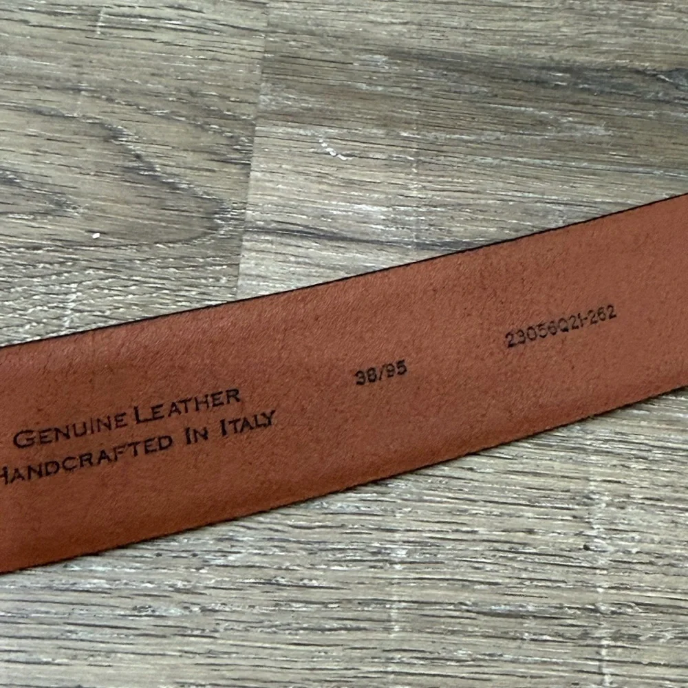 Jos. A. Bank 38 Hand Made in Italy Genuine Brown Leather Belt with Silver Buckle